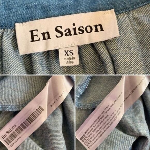 En Saison Tara Tiered Cotton Trapeze Shirtdress In Chambray Blue Size XS - Picture 10 of 12